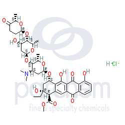 aclarubicin hydrochloride distributor cas: 75443-99-1 c42h53no15 . clh chemical structure