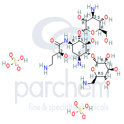 amikacin sulfate distributor cas: 37517-28-5 c22-h43-n5-o13.2h2-o4-s chemical structure